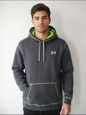 Mens XL Under Armour Men’s Charcoal Hoodie with Neon Green Trim